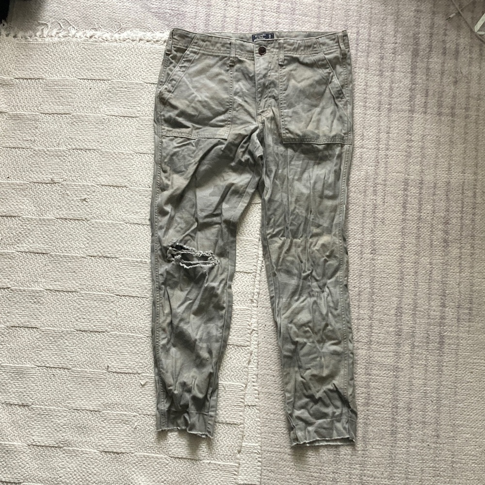 Abercrombie & Fitch Pale Green Camo Low Rise Slim Boyfriend Jeans